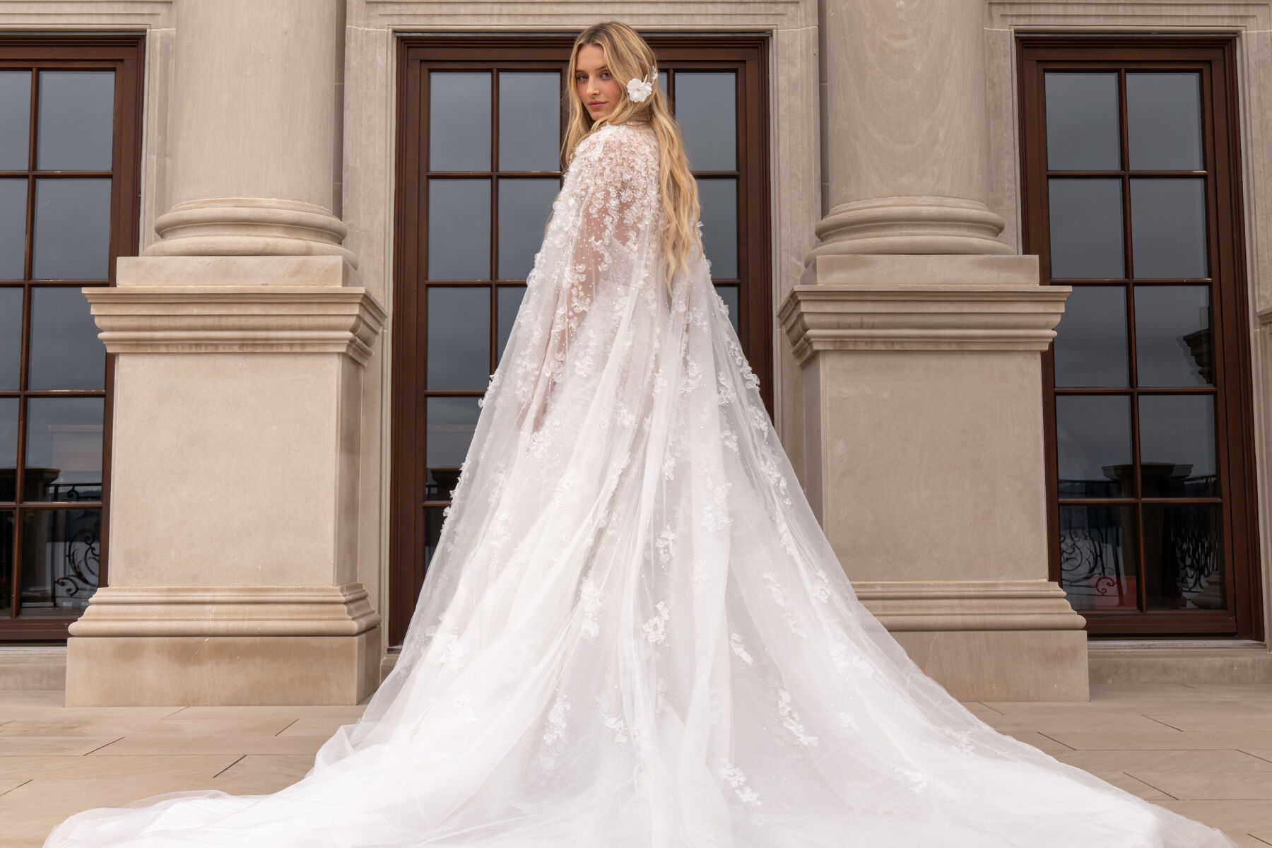2023 Wedding dress trends: a bridal cape by Reem Acra