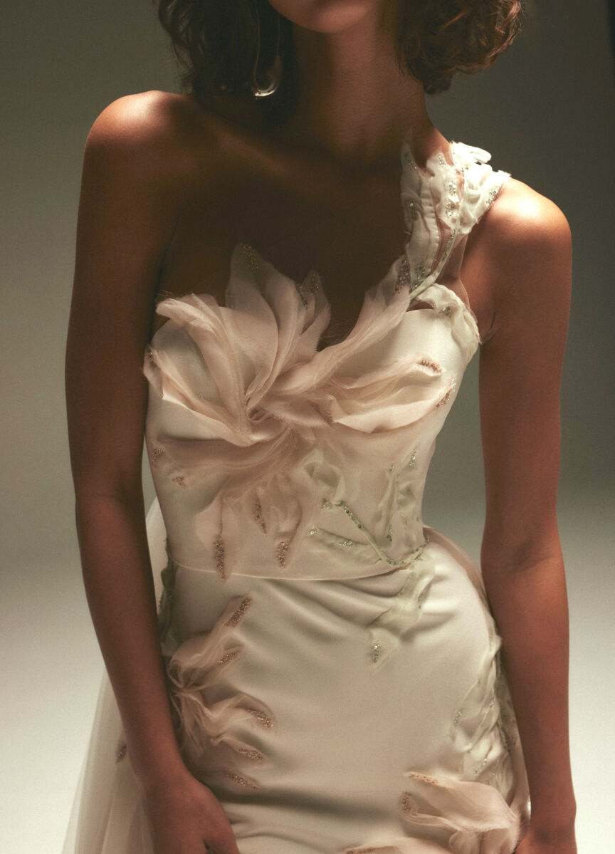 2023 Wedding dress trends: a pink wedding dress detail by Amsale