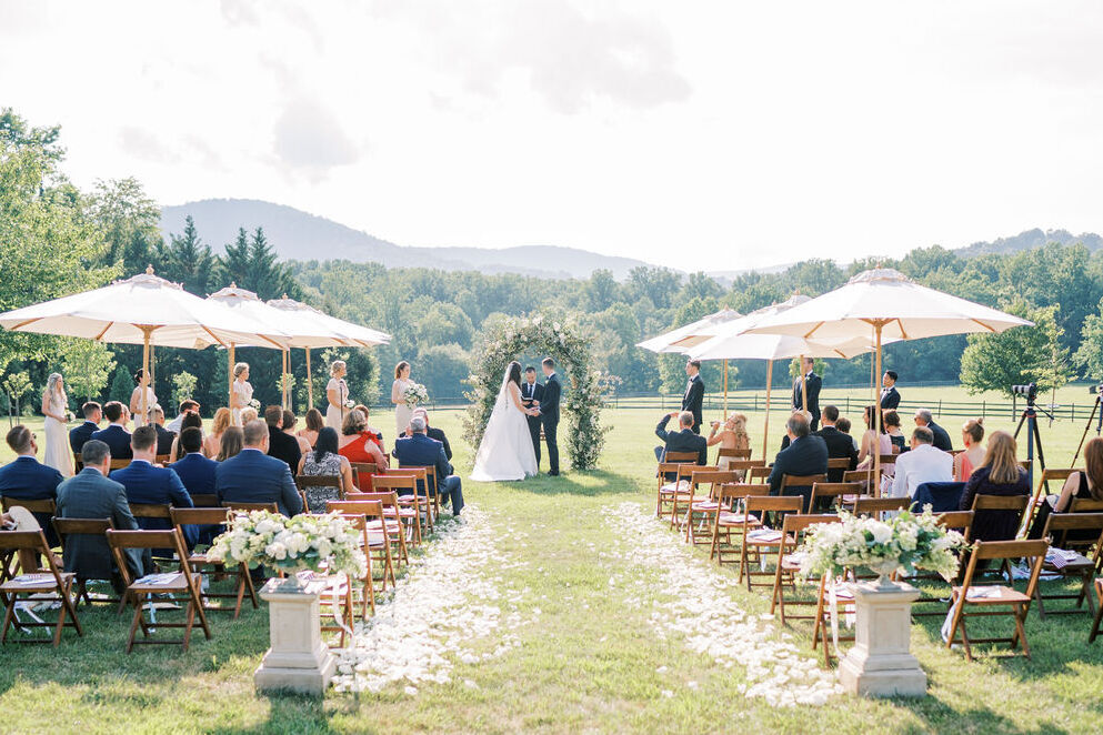 4th of July Wedding: A couple exchanging vows at an intimate outdoor ceremony in Virginia.