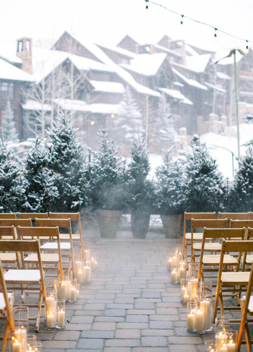 Adventurous Wedding Venues: The Ritz-Carlton, Bachelor Gulch set up for an outdoor winter wedding ceremony.