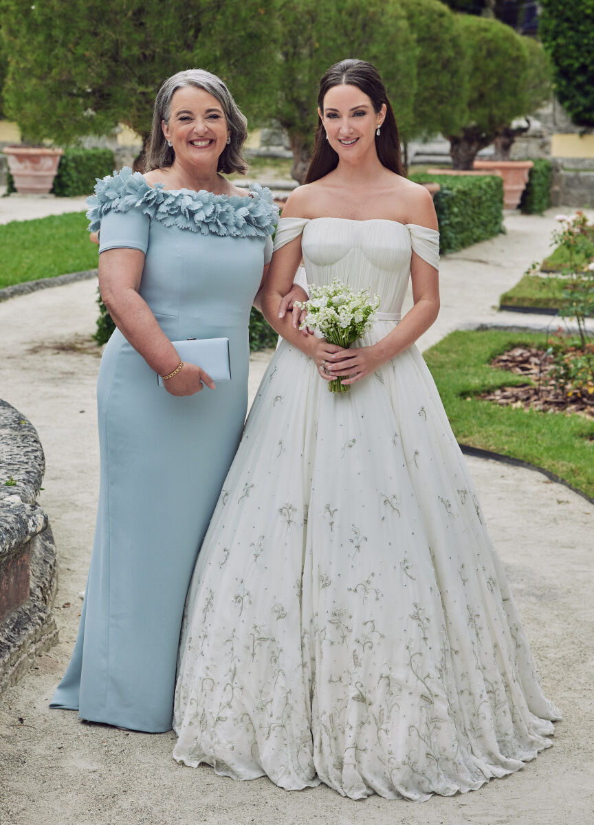 Best Mother of the Bride Dresses: A ruffled neckline in a sky-blue hue.