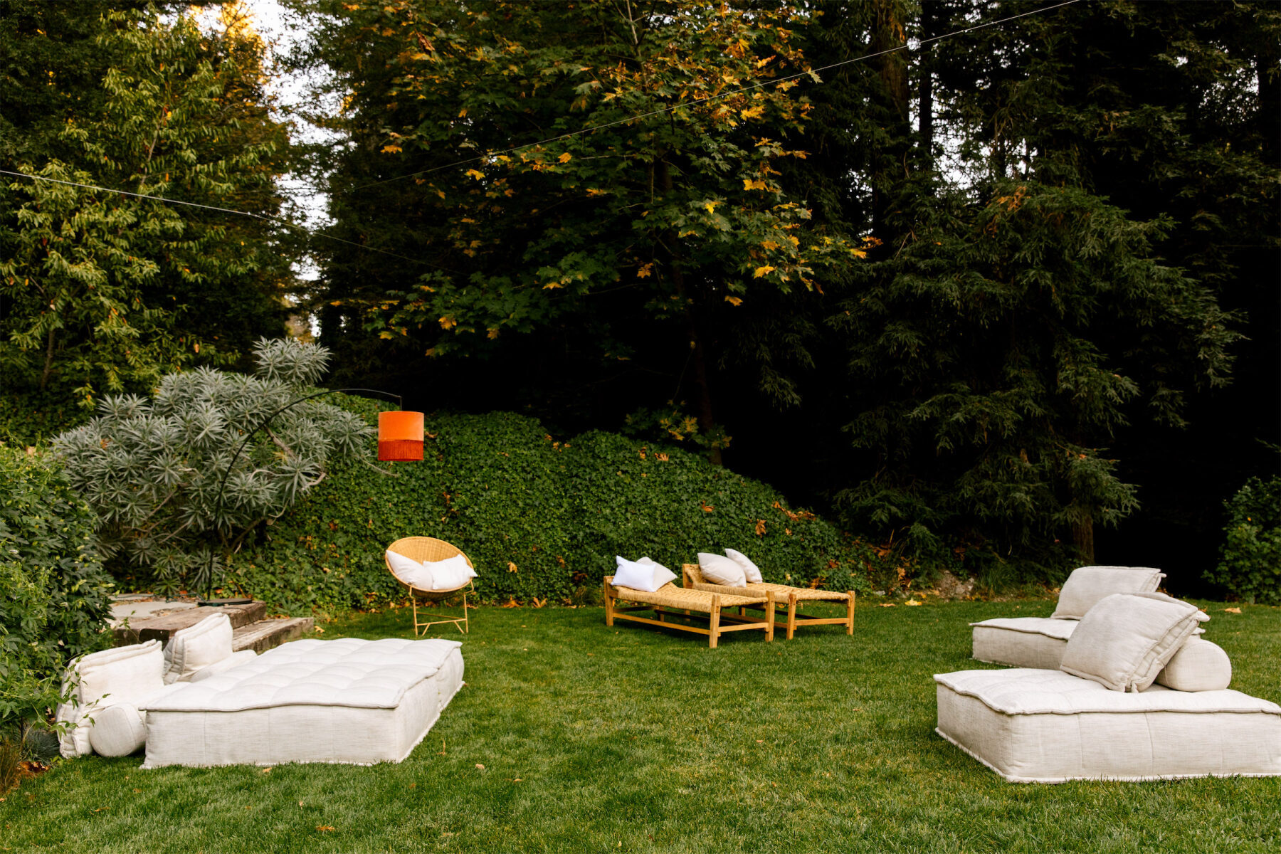 At a Big Sur wedding, the lawn was used for lounge areas during cocktail hour.