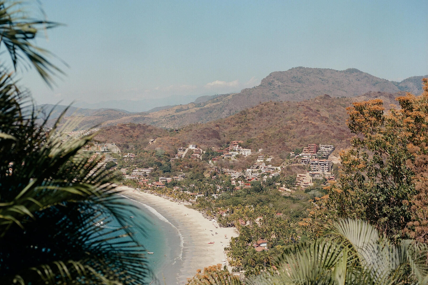 A scenic shot of Zihuatanejo, Mexico, as seen from Casa Angelina, a bohemian wedding venue there.