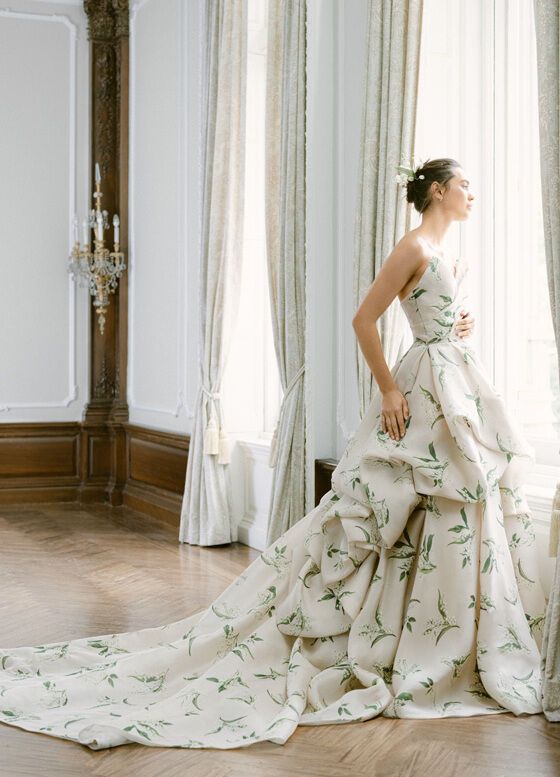 Bridal style Monique Lhuillier patterned gown