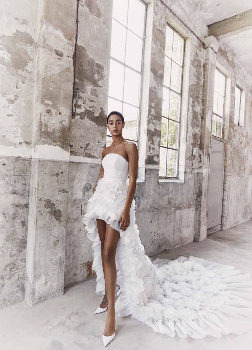 Bridal style Viktor & Rolf high-low dress with tulle train