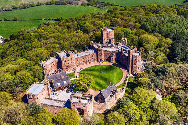 Celebrity Wedding: An overhead shot of a castle wedding venue in the United Kingdom.