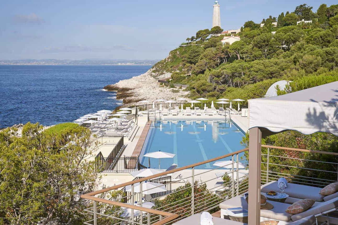 Celebrity Wedding: A resort with a pool overlooking the ocean near Nice, France.