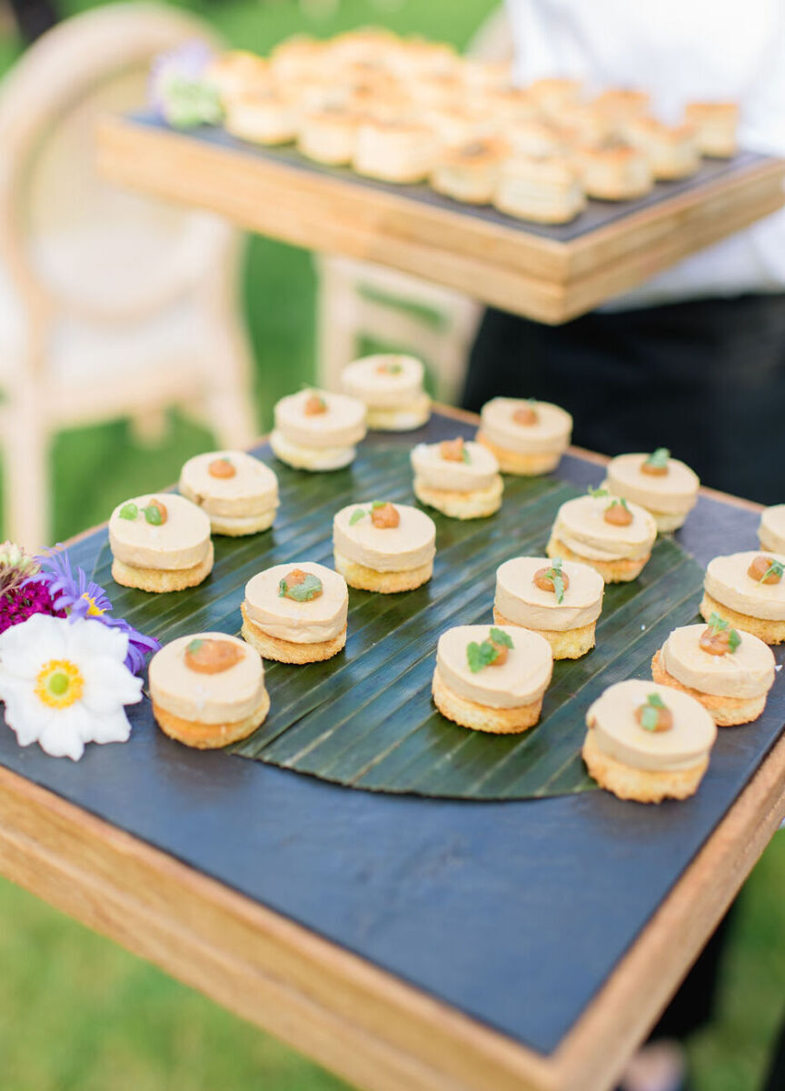 A selection of passed appetizers was served during a colorful countryside wedding at the Four Seasons Hampshire.