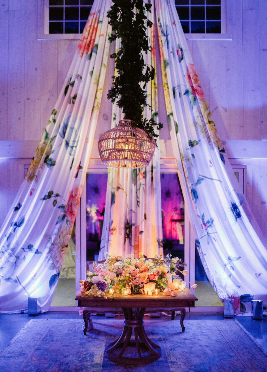 Best Places for a Colorful Wedding: A colorful, lit-up curtain at Glenmere Mansion.