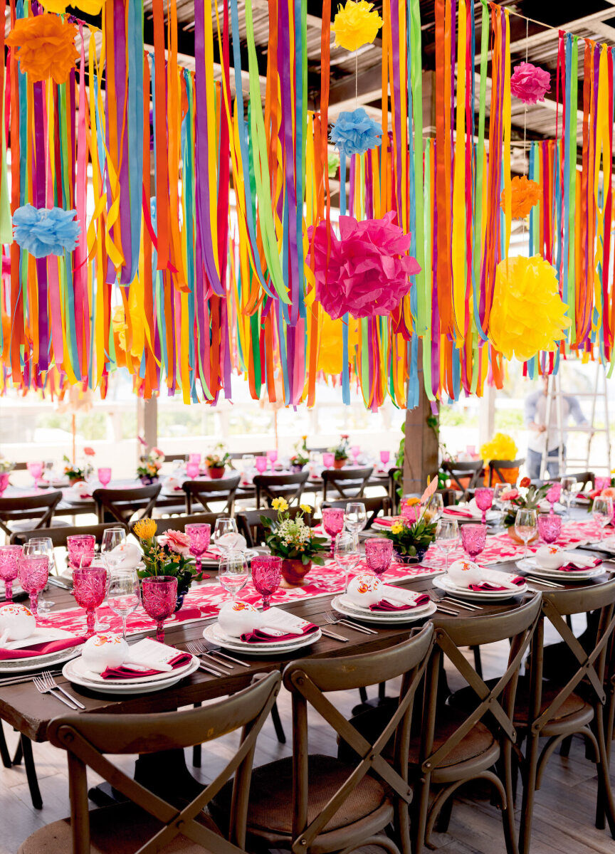 Best Places for a Colorful Wedding: Colorful streamers hanging from an airy structure at W Punta de Mita.