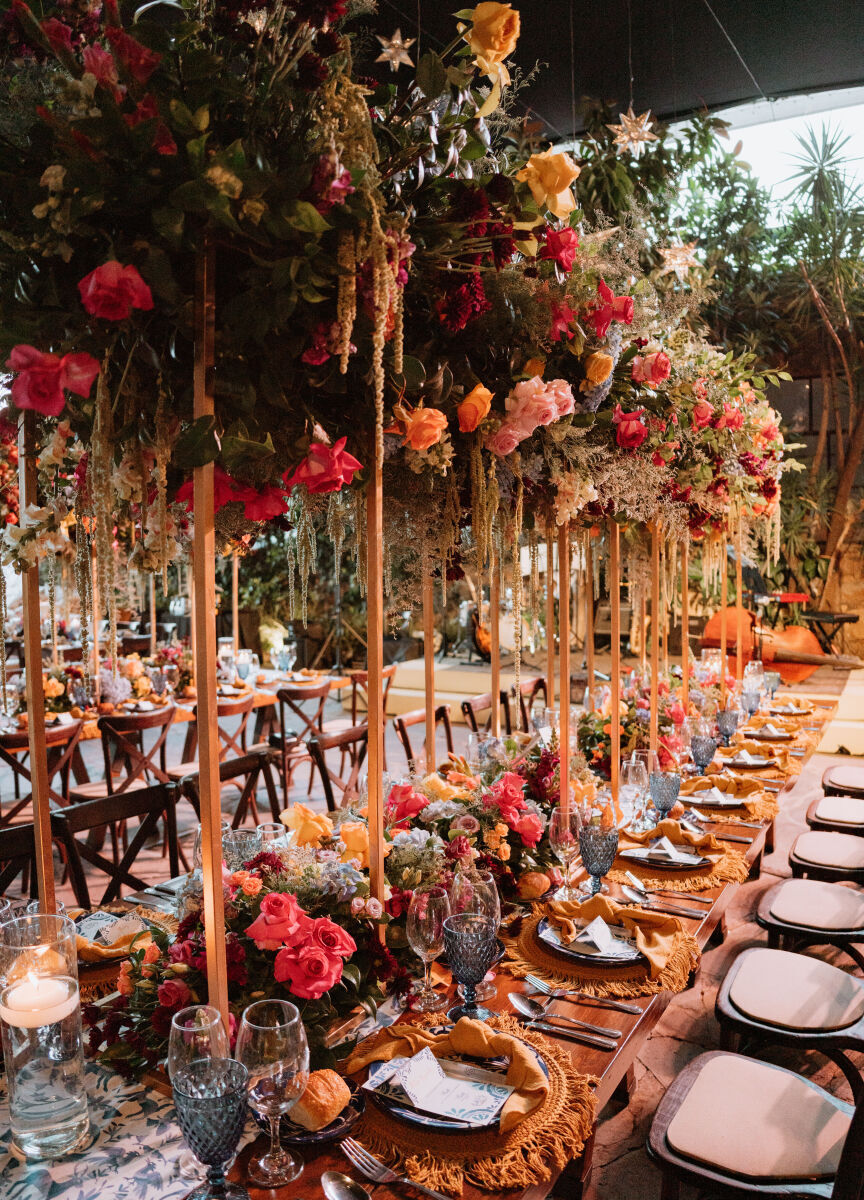 Best Places for a Colorful Wedding: An airy, warm, colorful outdoor reception setup at Instituto Allende.