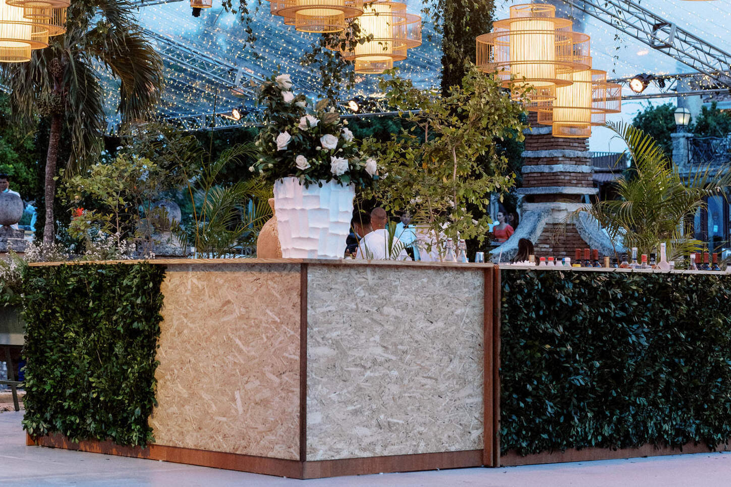 A custom bar set the scene of a destination wedding reception in the Dominican Republic.
