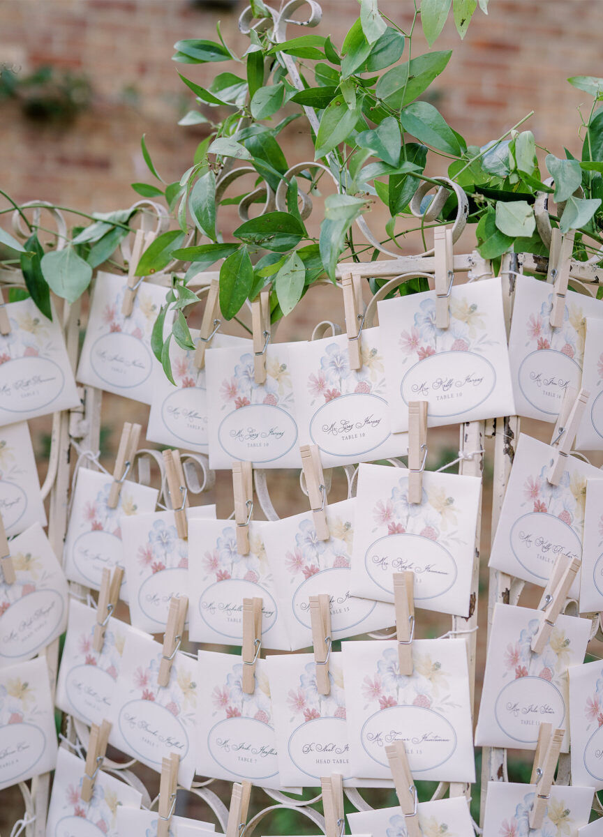 Seed packets doubled as escort cards at an enchanted garden wedding.