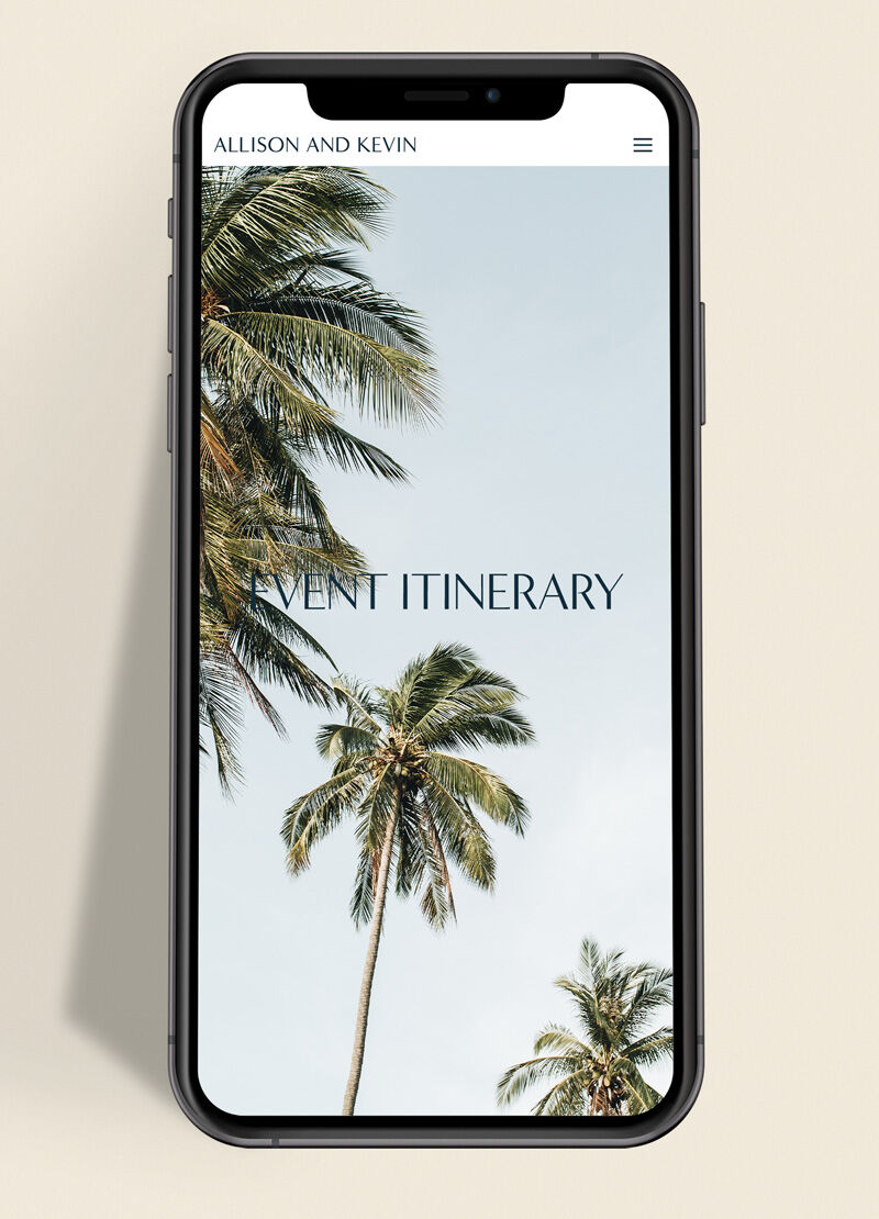 Adding custom imagery of wedding venues, like these palm trees, gives wedding websites a personal touch 
