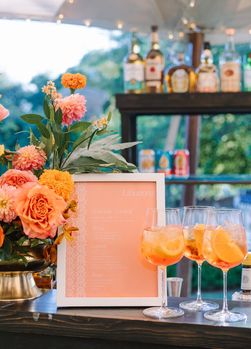 Aperol spritzes were served during an Indian fusion wedding reception.