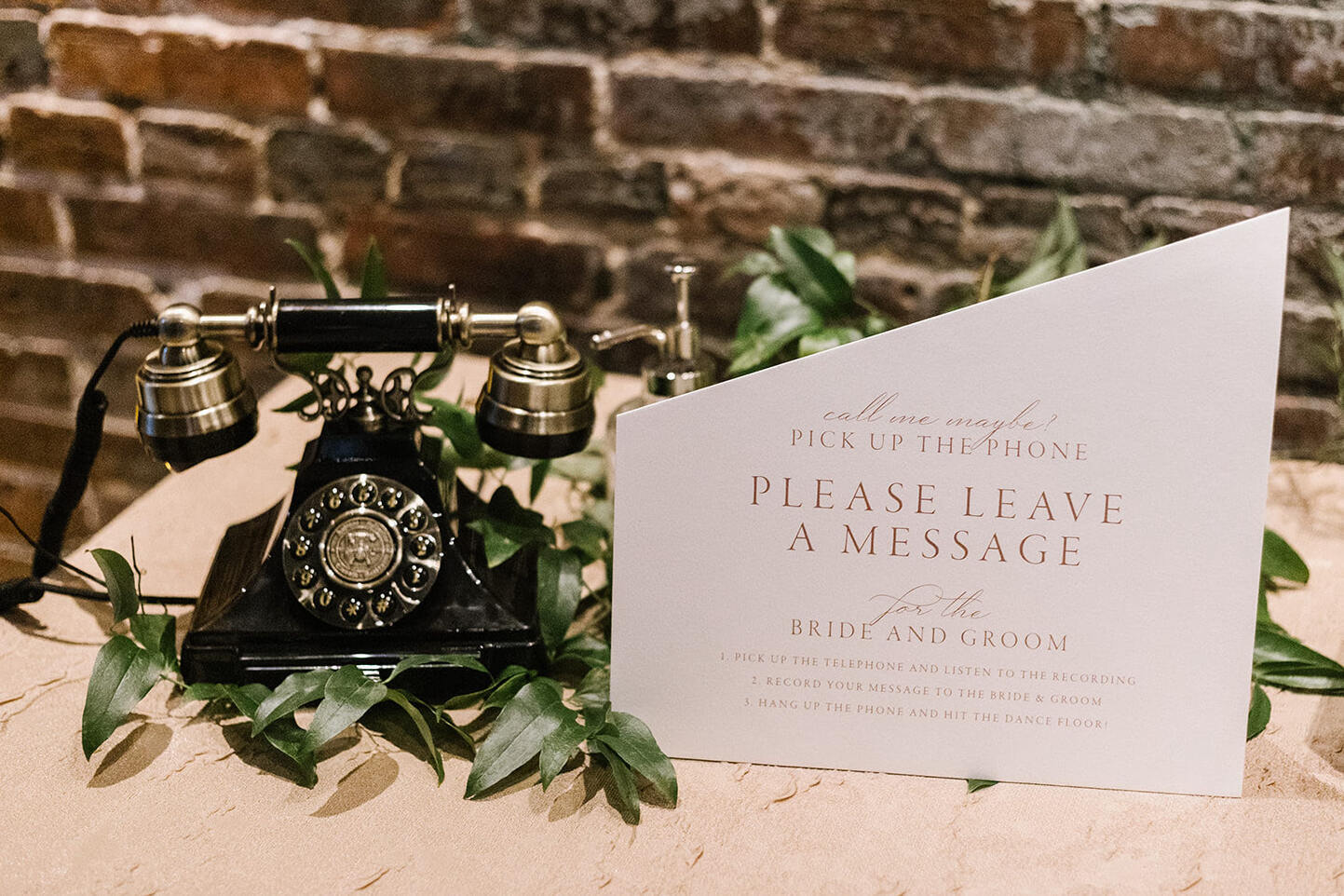 A vintage phone was used for guests to record audio messages at an industrial wedding in Baltimore.