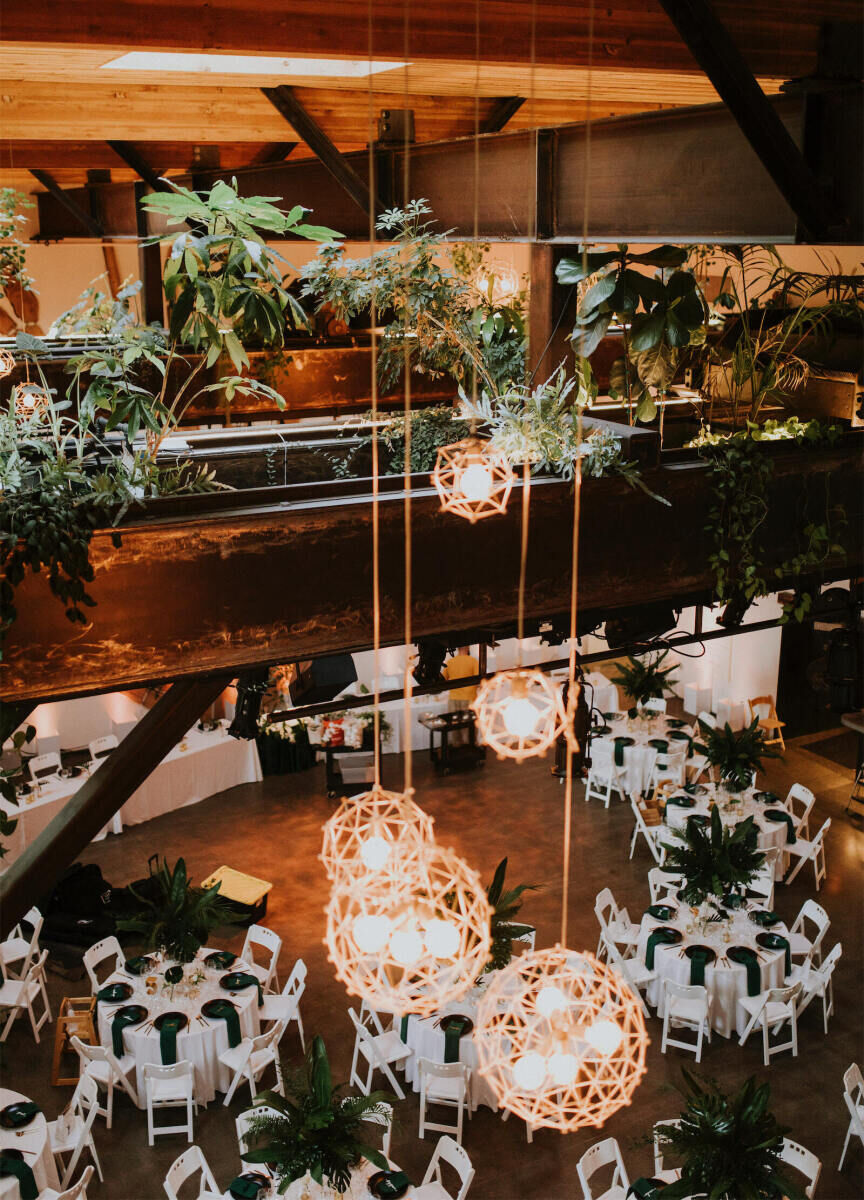 Industrial Wedding Venue: A look from above at a reception set-up at The Pearl.