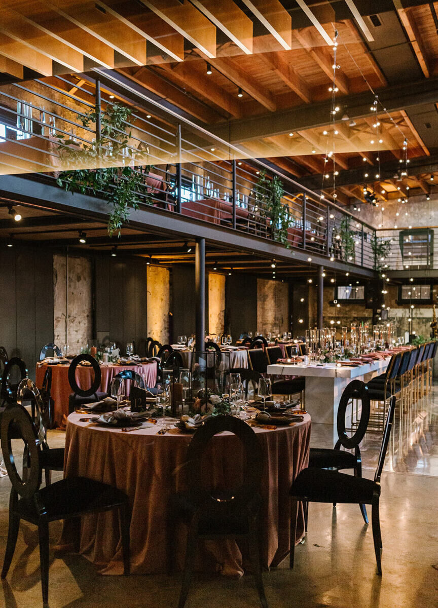Industrial Wedding Venues: A reception set-up in the industrial space of The Winslow.