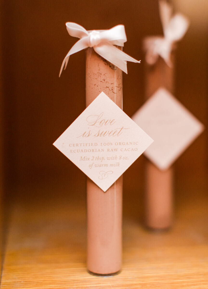 Latinx Heritage: Tubes of Ecuadorian cacao that served as party favors for a wedding reception.