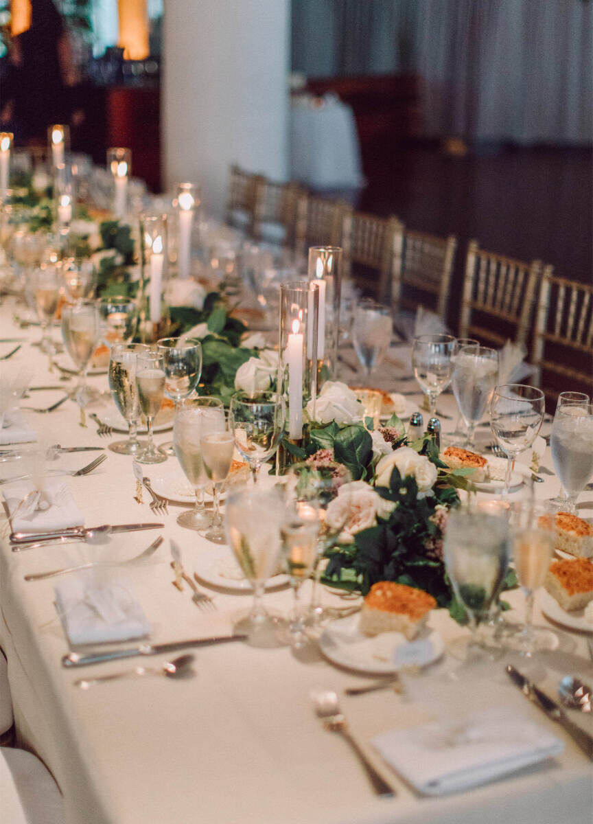Restaurant Weddings: A close-up tablescape shot of a reception dinner.