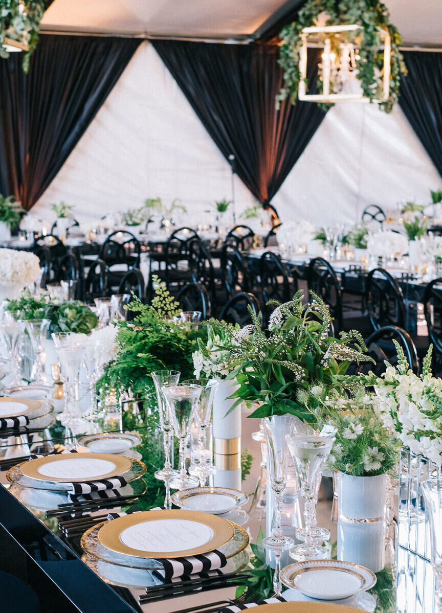 Restaurant Weddings: A black-and-white themed reception set-up at Bacco Ristorante.