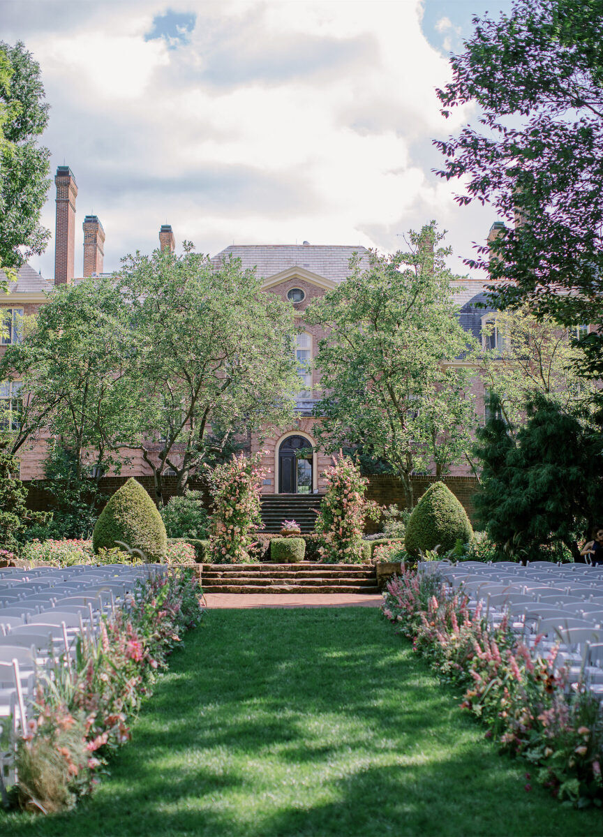Romantic Wedding Venues: The beautiful gardens at Kingwood Center Gardens in Mansfield, Ohio, set up for an outdoor reception on a sunny day.