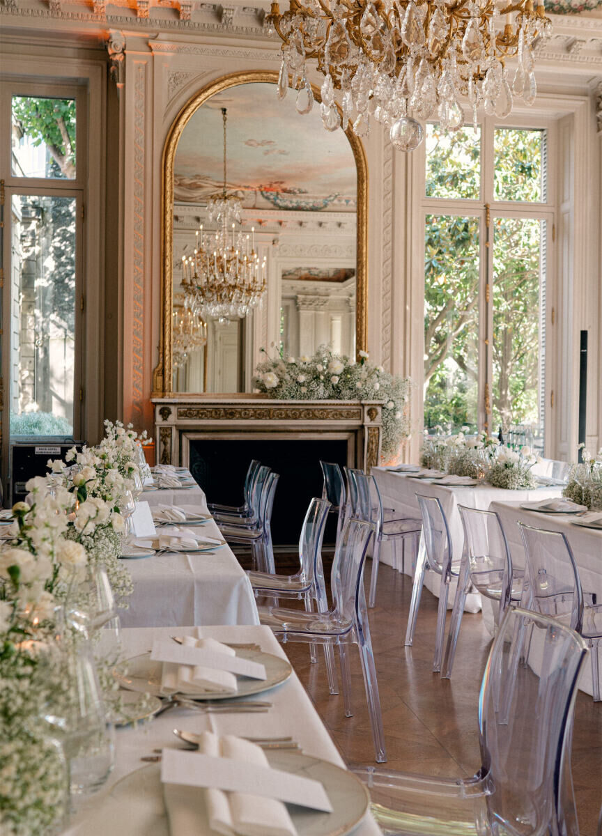 Romantic Wedding Venues: An airy wedding reception setup at Hôtel Salomon de Rothschild.