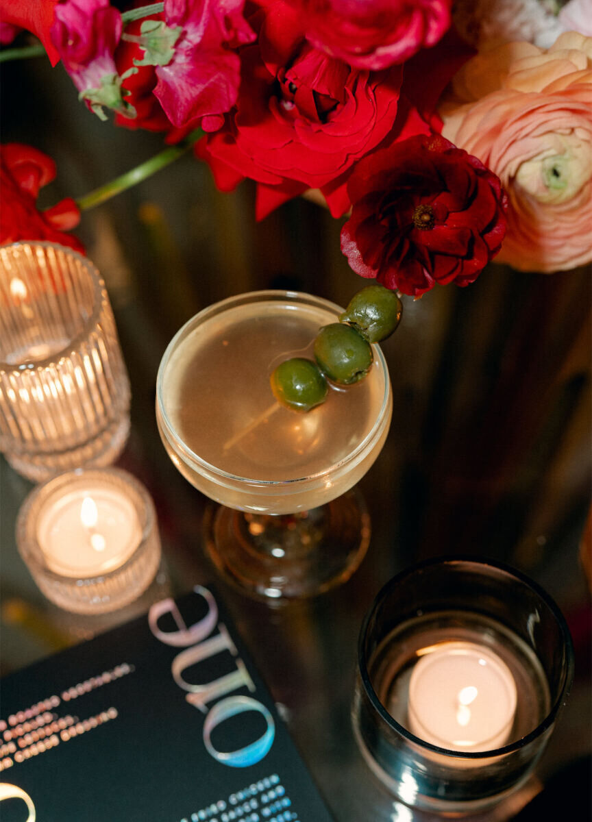 An olive martini was one of the cocktails served at a surprise wedding, whose reception took place inside a ballroom of a Washington, DC hotel.