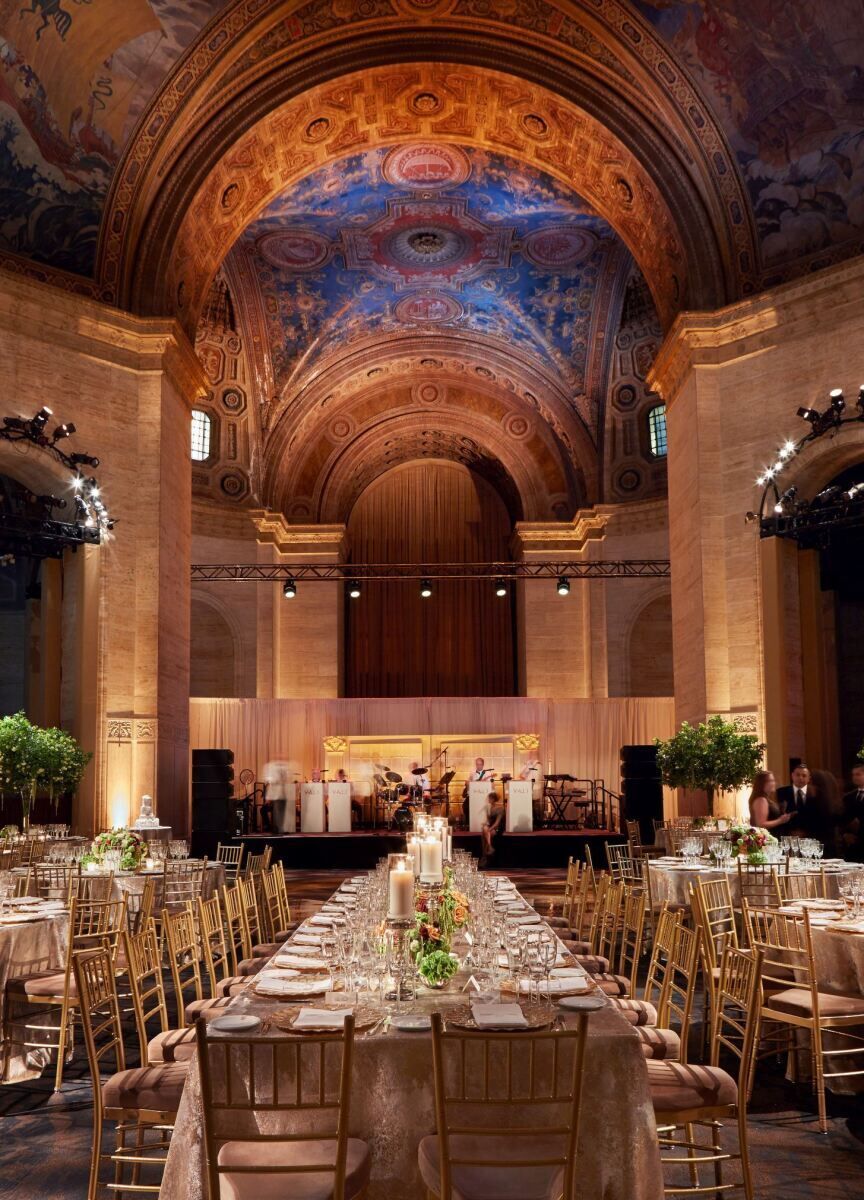 Wedding budget: Golden ballroom wedding reception with incredible high-arched mosaic ceilings
