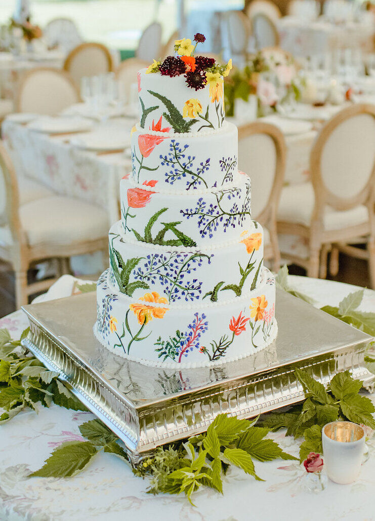 Wedding cake bakery: tiered detailed wedding cake with florals. 
