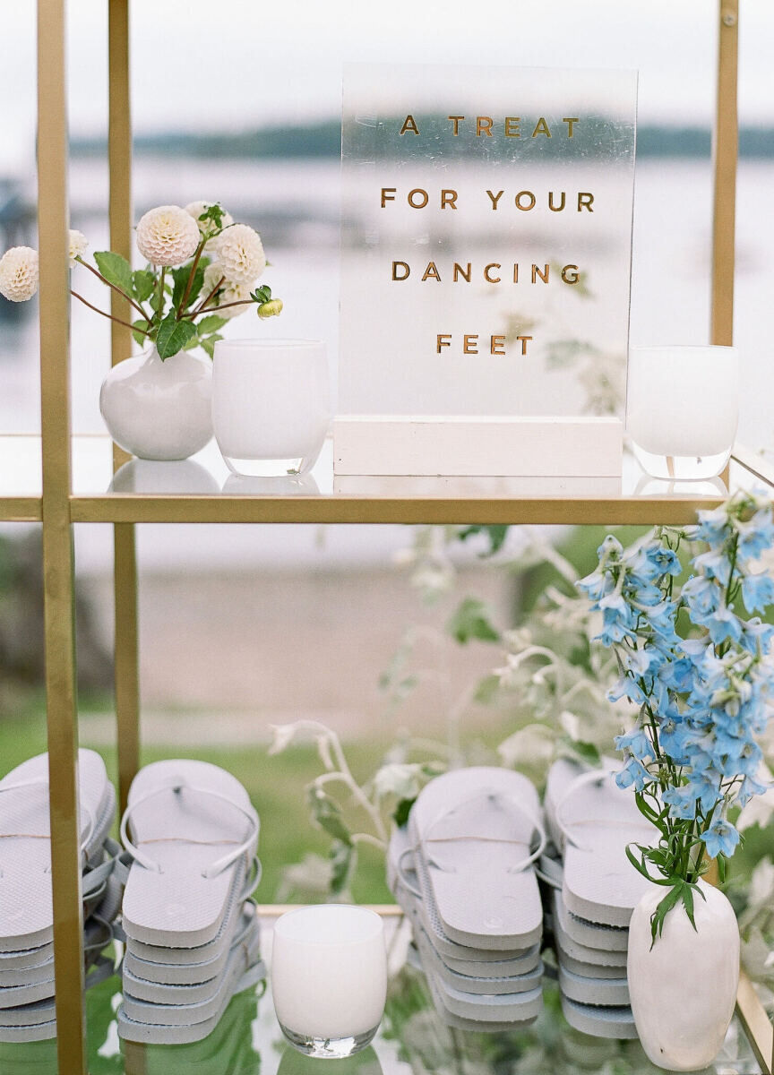 Wedding Etiquette: A gold-dusted shelf with a sign that says, 