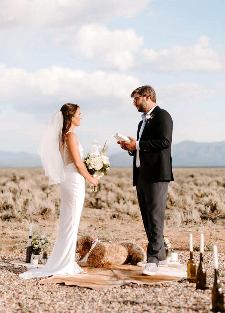 Best Wedding Venues for Creative Couples: A bride and groom getting married at The Modern Taos House.