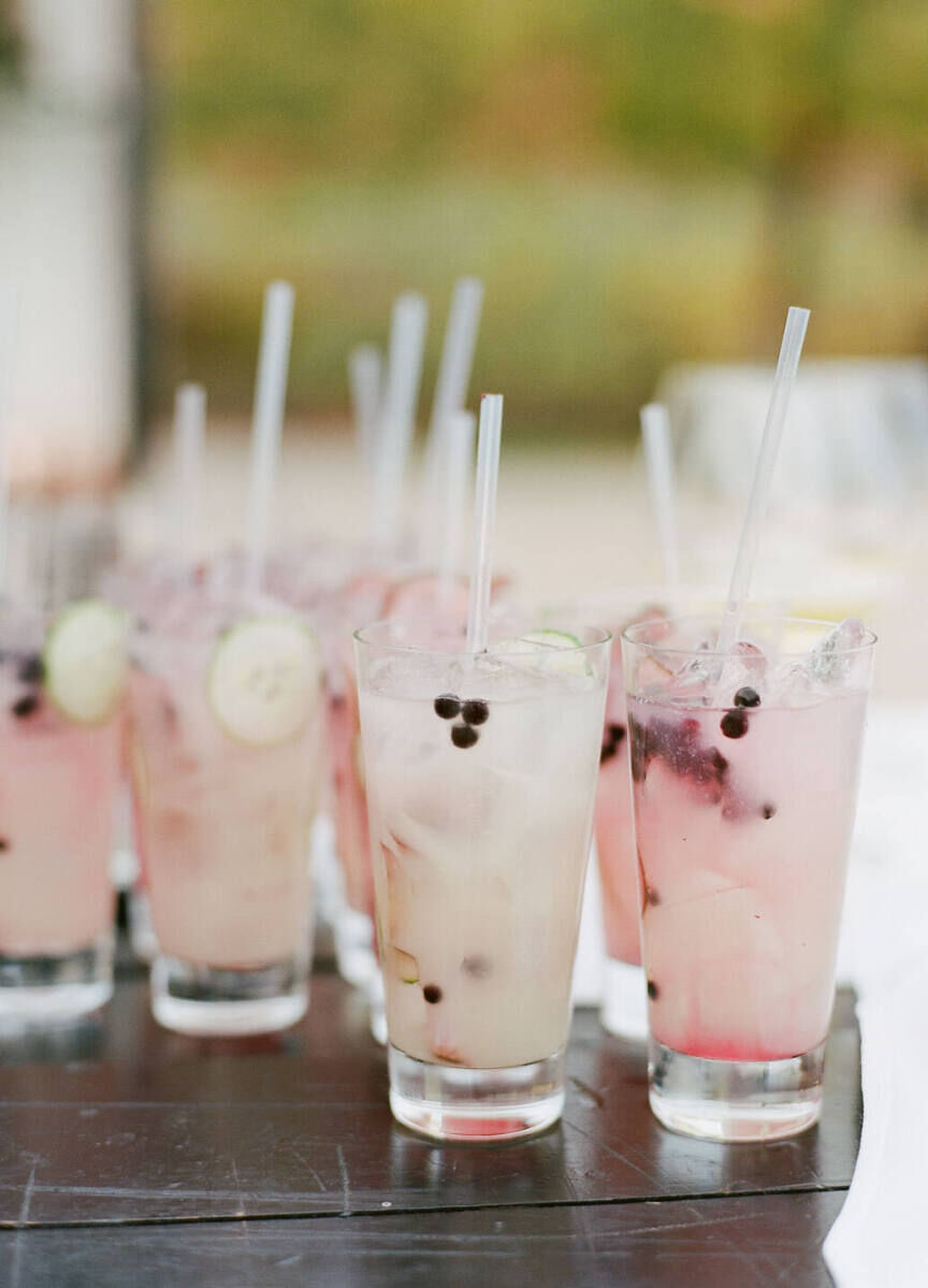Wedding Website Examples: A series of cocktails with cranberries floating in them.