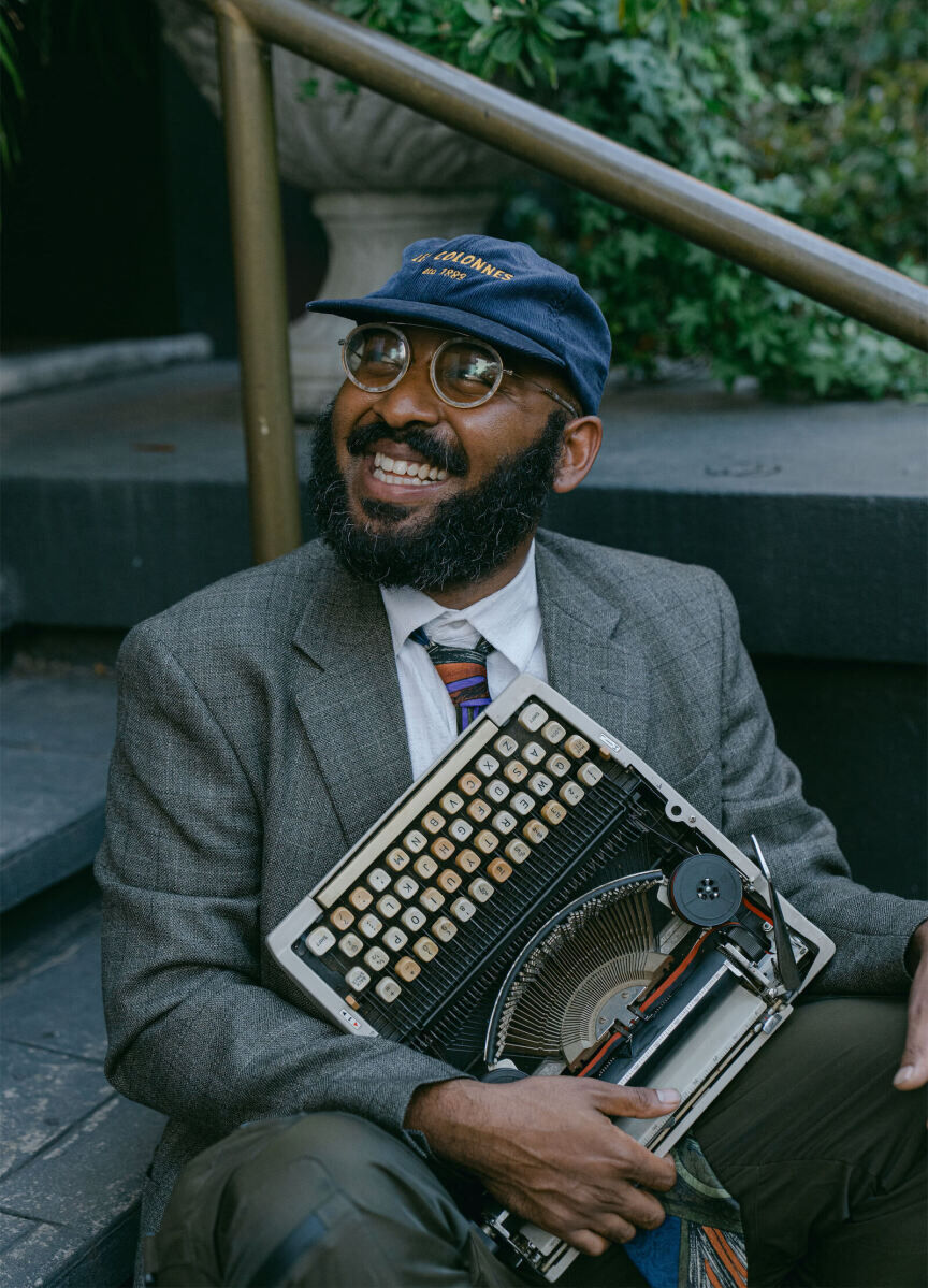 The in-house artist at The Columns, in New Orleans, wrote poems during the whimsical wedding reception.